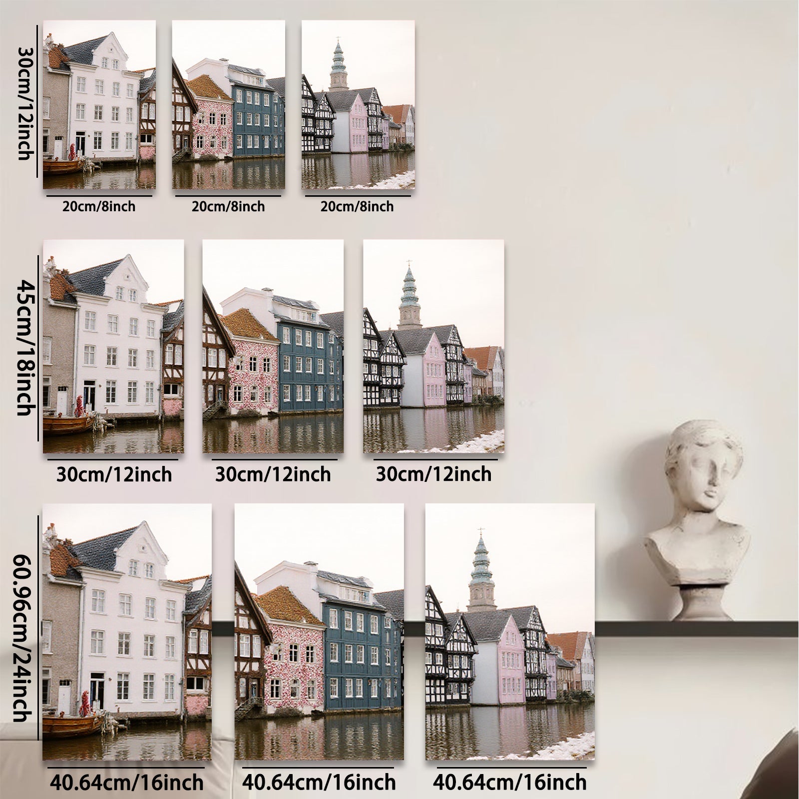 2D flat 1pc Charming Canal Houses European Village Scene Wall Art Living Room Bedroom Decor farmhouse style modern minimalist gallery wrapped canvas prints