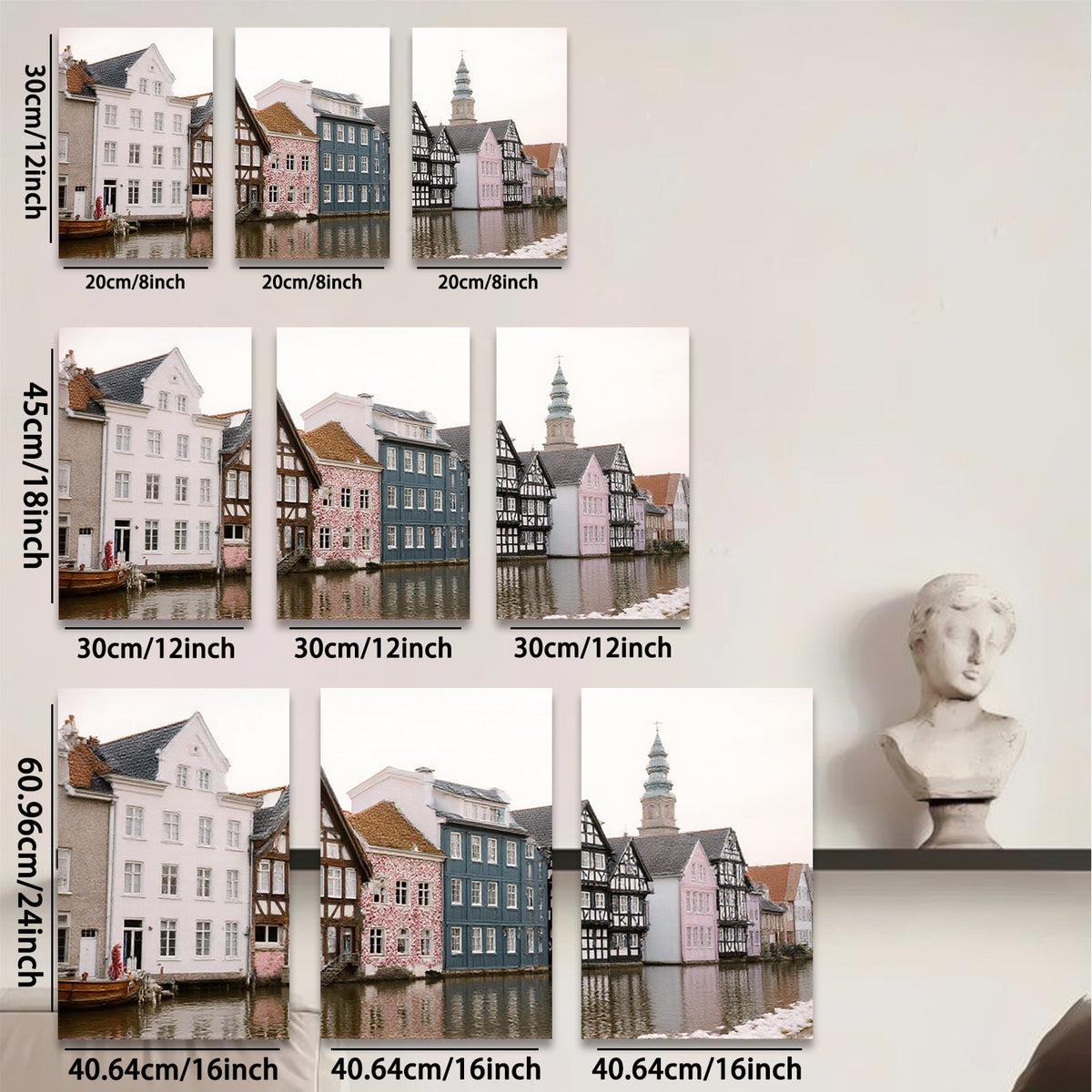 2D flat 1pc Charming Canal Houses European Village Scene Wall Art Living Room Bedroom Decor farmhouse style modern minimalist gallery wrapped canvas prints