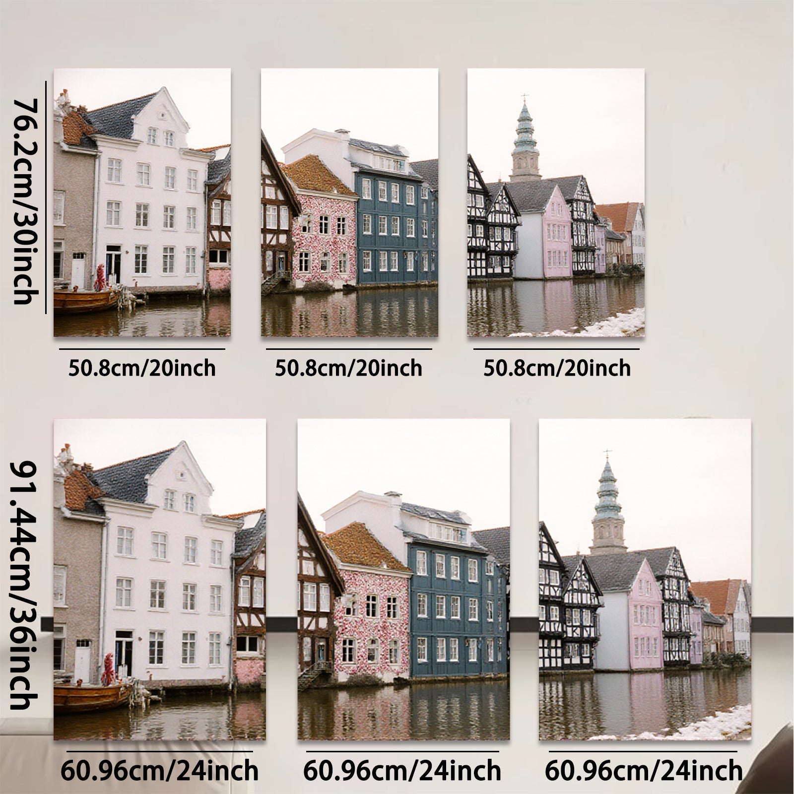 2D flat 1pc Charming Canal Houses European Village Scene Wall Art Living Room Bedroom Decor farmhouse style modern minimalist gallery wrapped canvas prints