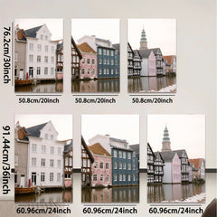 2D flat 1pc Charming Canal Houses European Village Scene Wall Art Living Room Bedroom Decor farmhouse style modern minimalist gallery wrapped canvas prints