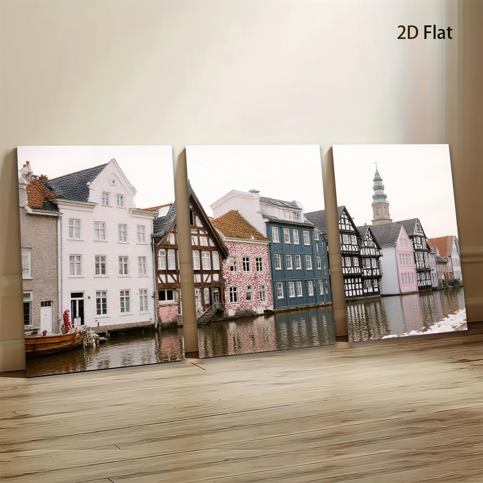 2D flat 1pc Charming Canal Houses European Village Scene Wall Art Living Room Bedroom Decor farmhouse style modern minimalist gallery wrapped canvas prints