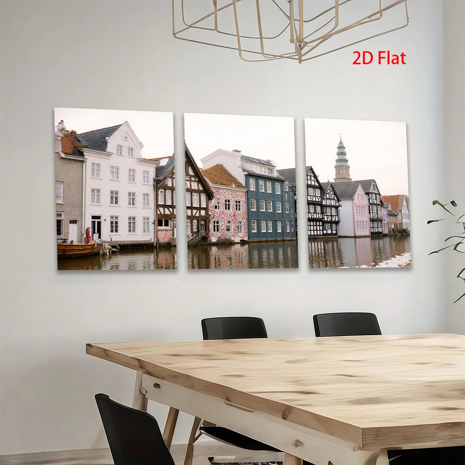 2D flat 1pc Charming Canal Houses European Village Scene Wall Art Living Room Bedroom Decor farmhouse style modern minimalist gallery wrapped canvas prints