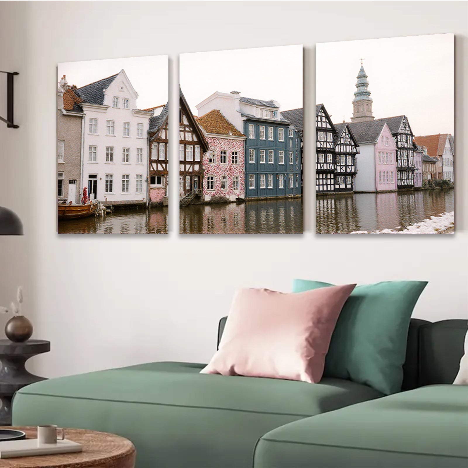2D flat 1pc Charming Canal Houses European Village Scene Wall Art Living Room Bedroom Decor farmhouse style modern minimalist gallery wrapped canvas prints