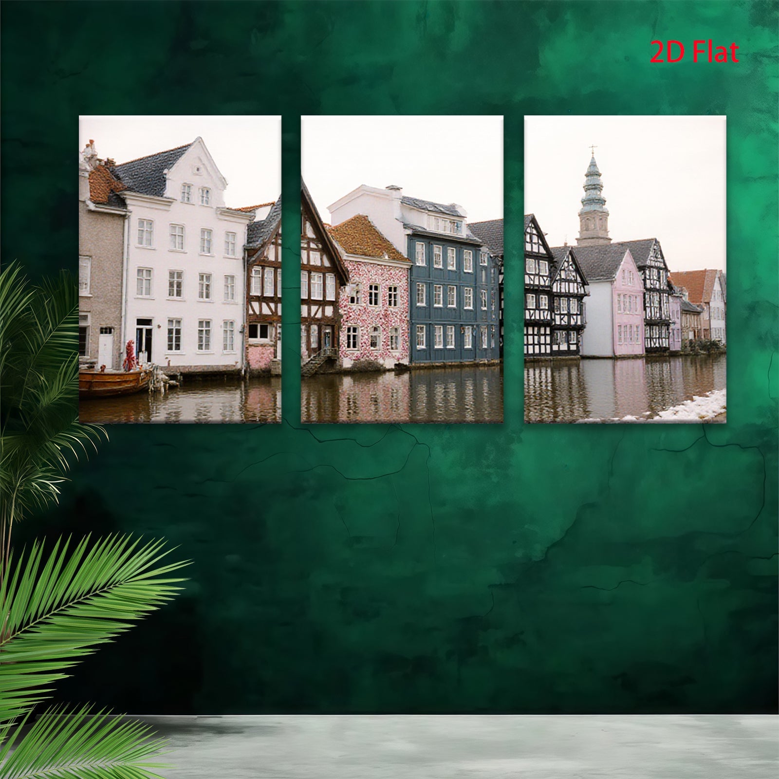 2D flat 1pc Charming Canal Houses European Village Scene Wall Art Living Room Bedroom Decor farmhouse style modern minimalist gallery wrapped canvas prints