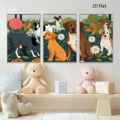 2D flat 1pc Charming Canine Companions Floral Garden Wall Decor Living Room Bedroom Art Prints Modern Farmhouse Style Canvas Paintings