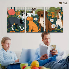 2D flat 1pc Charming Canine Companions Floral Garden Wall Decor Living Room Bedroom Art Prints Modern Farmhouse Style Canvas Paintings