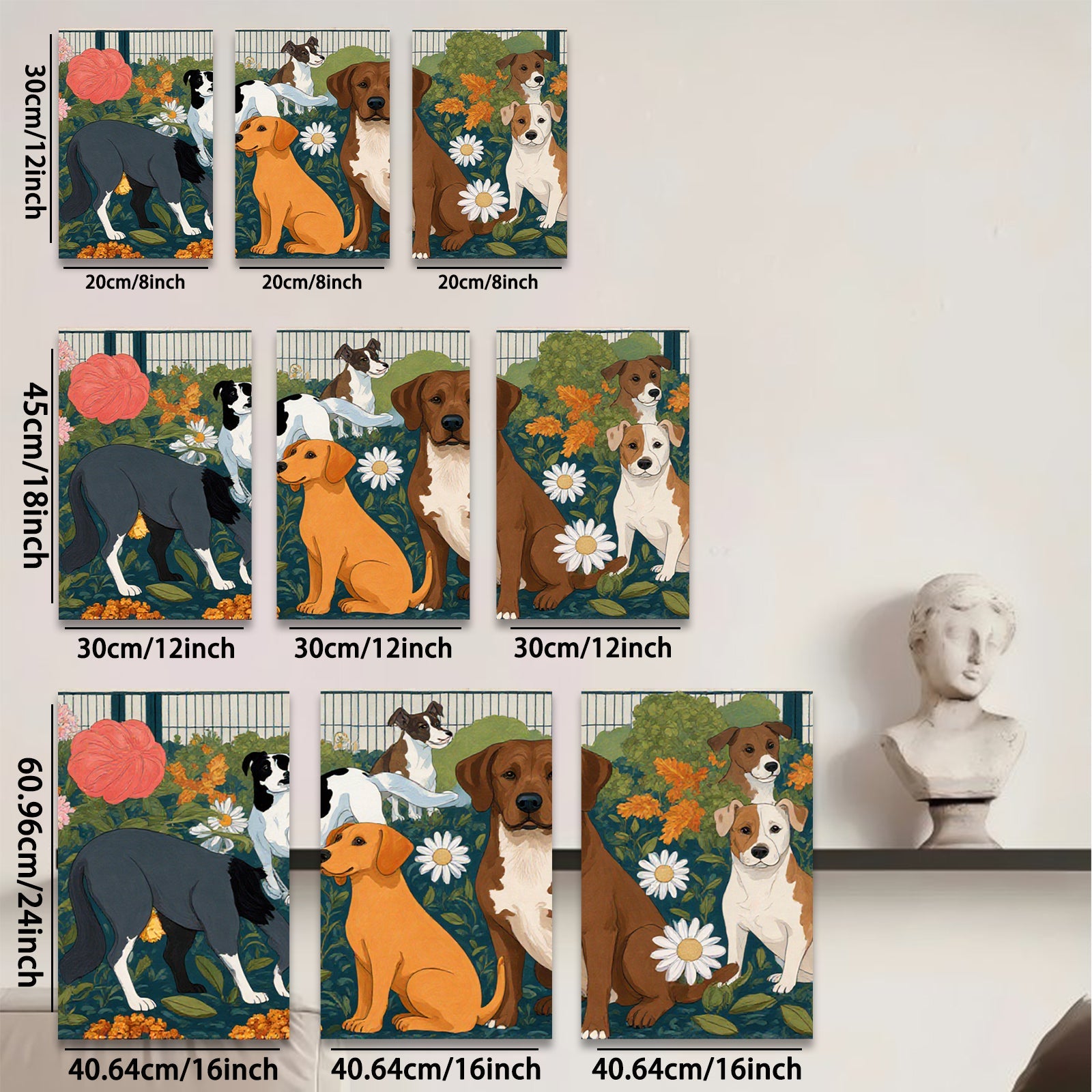 2D flat 1pc Charming Canine Companions Floral Garden Wall Decor Living Room Bedroom Art Prints Modern Farmhouse Style Canvas Paintings