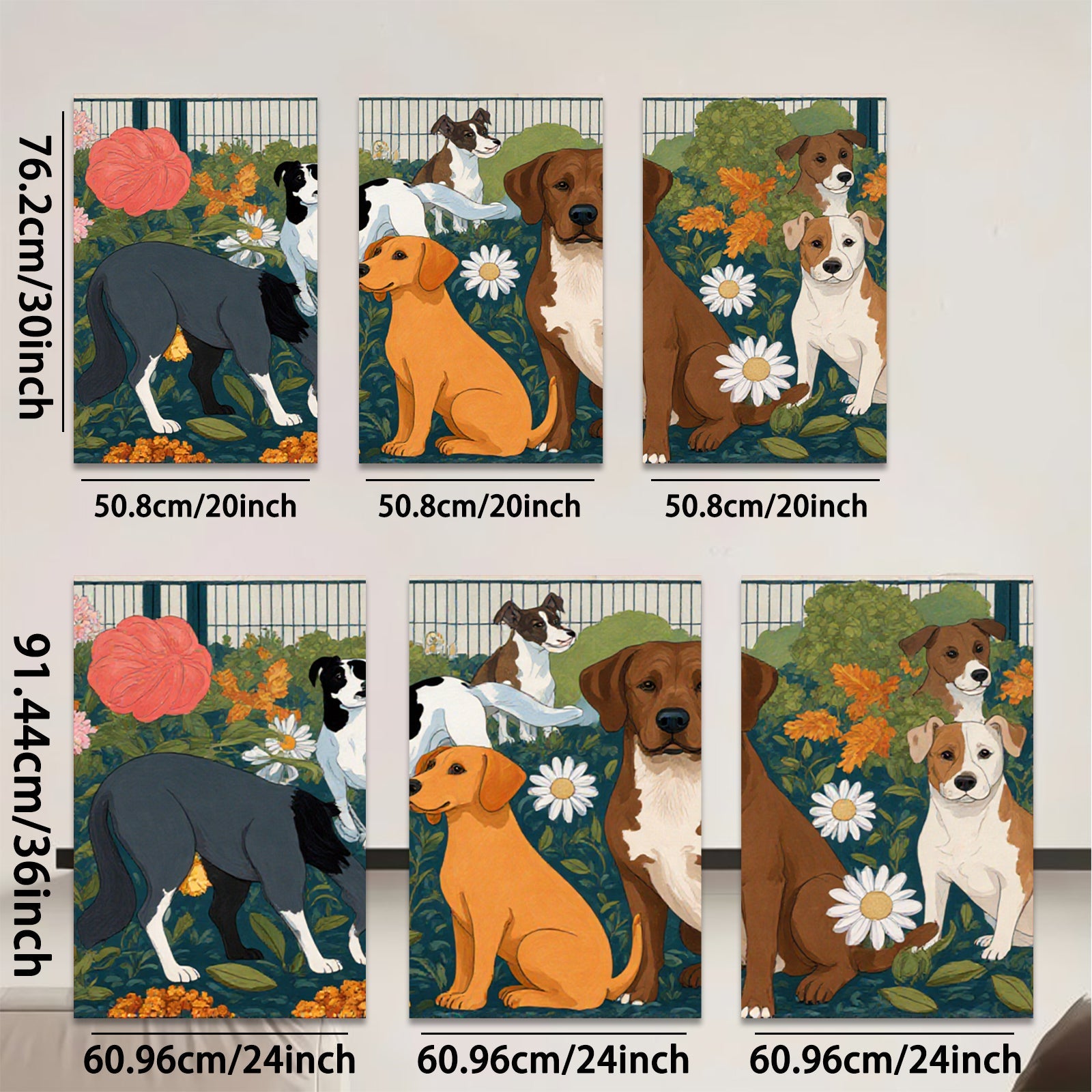 2D flat 1pc Charming Canine Companions Floral Garden Wall Decor Living Room Bedroom Art Prints Modern Farmhouse Style Canvas Paintings