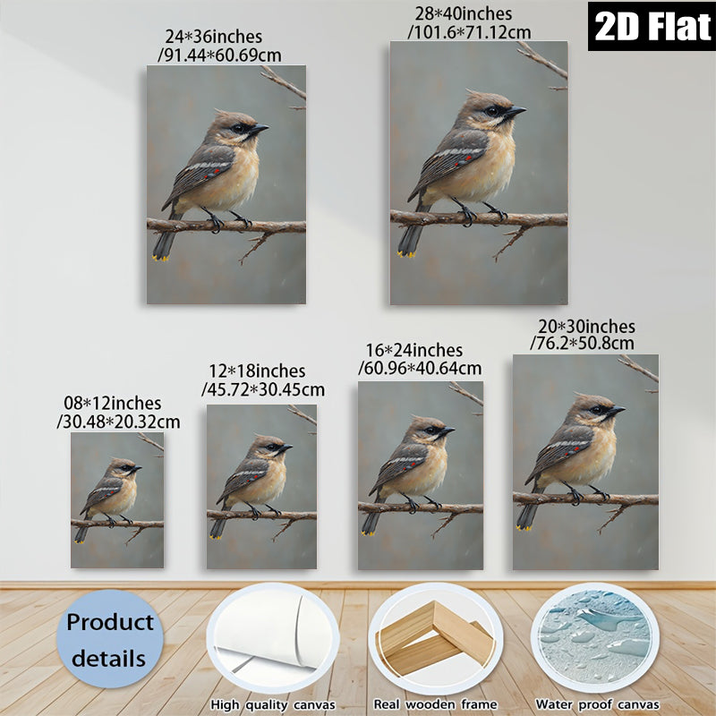 2D flat 1pc Charming Carolina Chickadee Perched Branch Woodland Wildlife Art Canvas Wall Decor Living Room Bedroom Gallery Wrapped Ready Hang Farmhouse Style