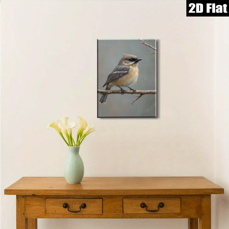 2D flat 1pc Charming Carolina Chickadee Perched Branch Woodland Wildlife Art Canvas Wall Decor Living Room Bedroom Gallery Wrapped Ready Hang Farmhouse Style