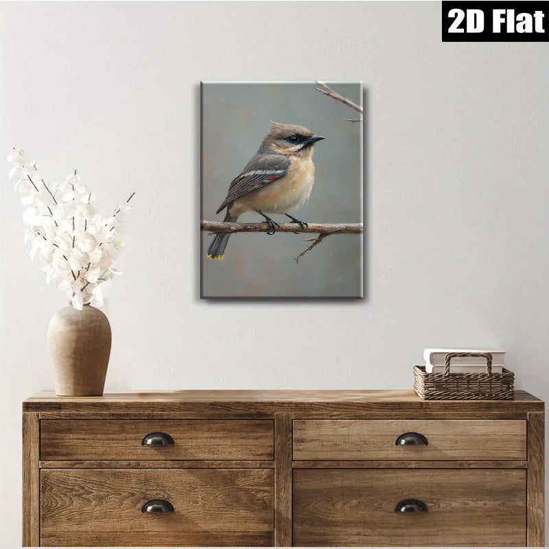 2D flat 1pc Charming Carolina Chickadee Perched Branch Woodland Wildlife Art Canvas Wall Decor Living Room Bedroom Gallery Wrapped Ready Hang Farmhouse Style