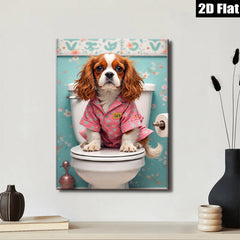 2D flat 1pc Charming Cavalier King Charles Spaniel bathroom humor wall art canvas prints for home decor farmhouse style living room bedroom modern gallery wrapped