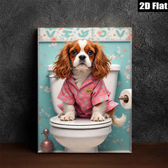 2D flat 1pc Charming Cavalier King Charles Spaniel bathroom humor wall art canvas prints for home decor farmhouse style living room bedroom modern gallery wrapped