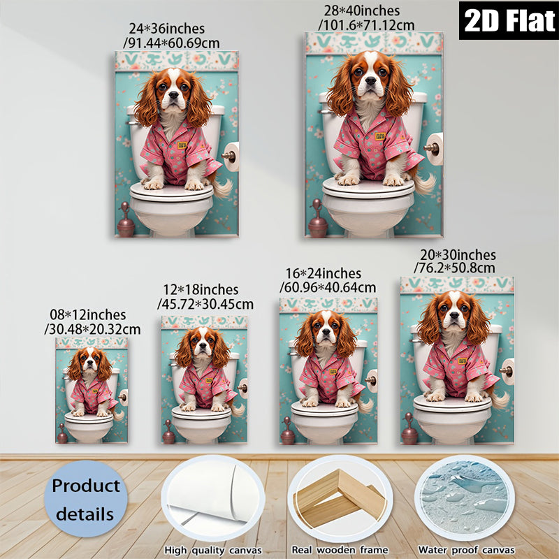 2D flat 1pc Charming Cavalier King Charles Spaniel bathroom humor wall art canvas prints for home decor farmhouse style living room bedroom modern gallery wrapped