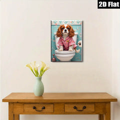 2D flat 1pc Charming Cavalier King Charles Spaniel bathroom humor wall art canvas prints for home decor farmhouse style living room bedroom modern gallery wrapped