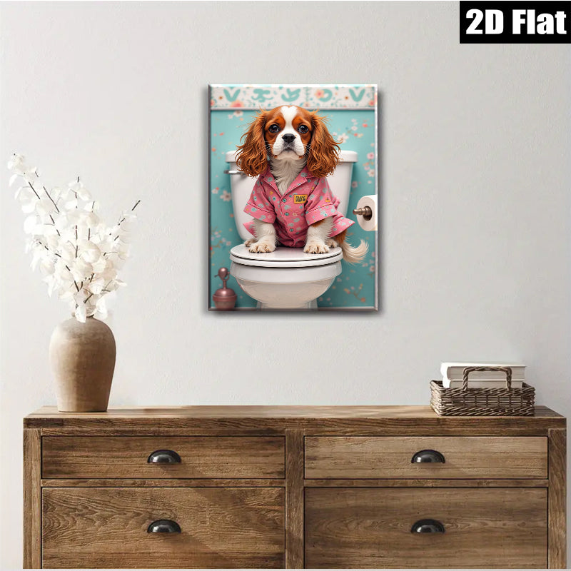 2D flat 1pc Charming Cavalier King Charles Spaniel bathroom humor wall art canvas prints for home decor farmhouse style living room bedroom modern gallery wrapped