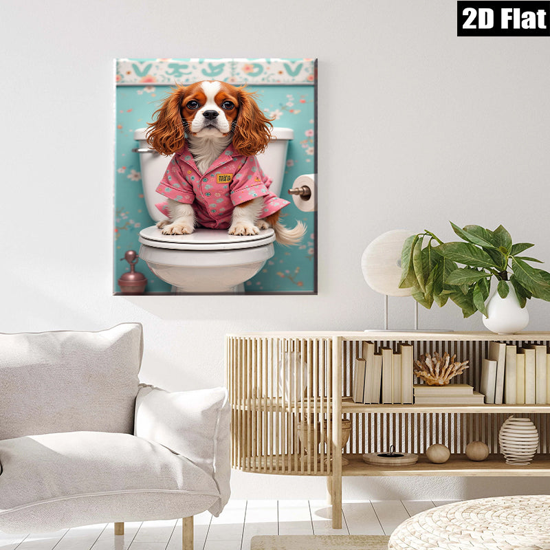 2D flat 1pc Charming Cavalier King Charles Spaniel bathroom humor wall art canvas prints for home decor farmhouse style living room bedroom modern gallery wrapped