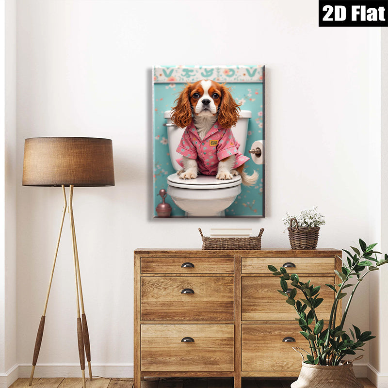 2D flat 1pc Charming Cavalier King Charles Spaniel bathroom humor wall art canvas prints for home decor farmhouse style living room bedroom modern gallery wrapped