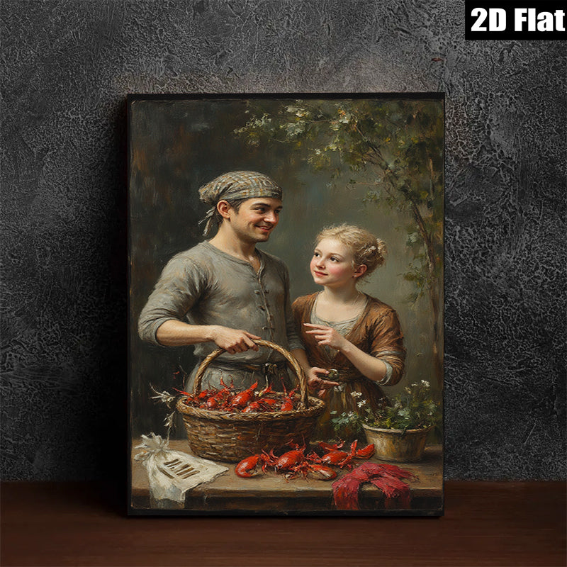 2D flat 1pc Charming Colonial Scene Family Harvesting Fresh Crawfish Rustic Farmhouse Wall Decor Living Room Bedroom Kitchen Gallery Wrapped Canvas Prints