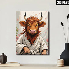 2D flat 1pc Charming Cow Portrait Whimsical Farm Animal Art Rustic Wall Decor Living Room Bedroom Gallery Wrapped Canvas Print Modern Farmhouse Style