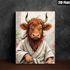 2D flat 1pc Charming Cow Portrait Whimsical Farm Animal Art Rustic Wall Decor Living Room Bedroom Gallery Wrapped Canvas Print Modern Farmhouse Style