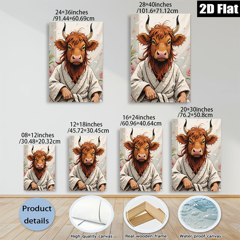 2D flat 1pc Charming Cow Portrait Whimsical Farm Animal Art Rustic Wall Decor Living Room Bedroom Gallery Wrapped Canvas Print Modern Farmhouse Style
