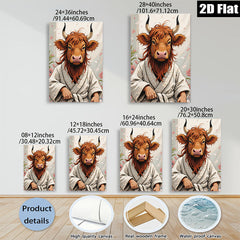 2D flat 1pc Charming Cow Portrait Whimsical Farm Animal Art Rustic Wall Decor Living Room Bedroom Gallery Wrapped Canvas Print Modern Farmhouse Style