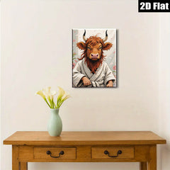 2D flat 1pc Charming Cow Portrait Whimsical Farm Animal Art Rustic Wall Decor Living Room Bedroom Gallery Wrapped Canvas Print Modern Farmhouse Style