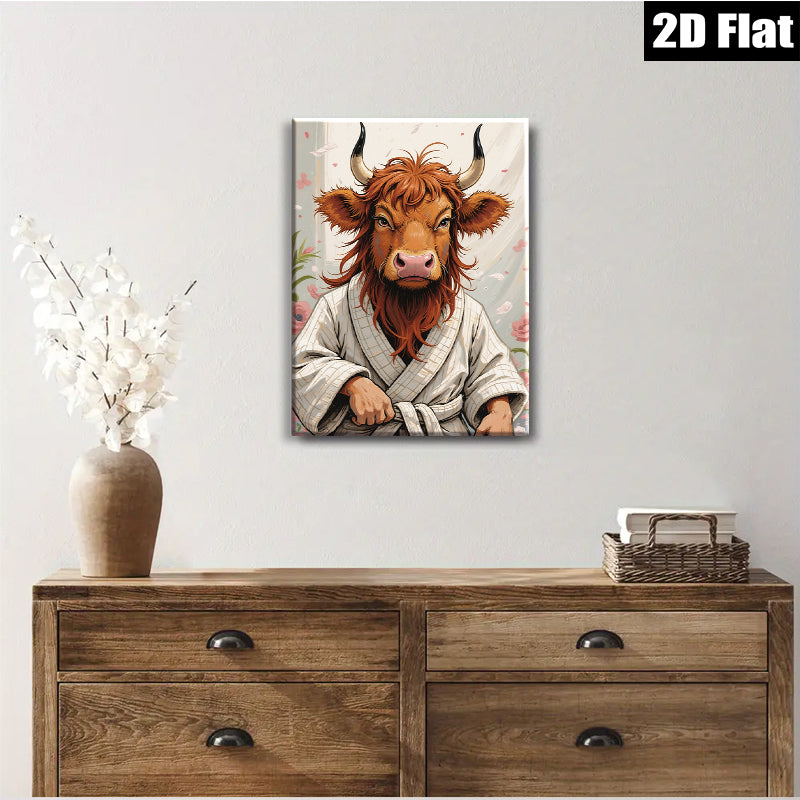 2D flat 1pc Charming Cow Portrait Whimsical Farm Animal Art Rustic Wall Decor Living Room Bedroom Gallery Wrapped Canvas Print Modern Farmhouse Style