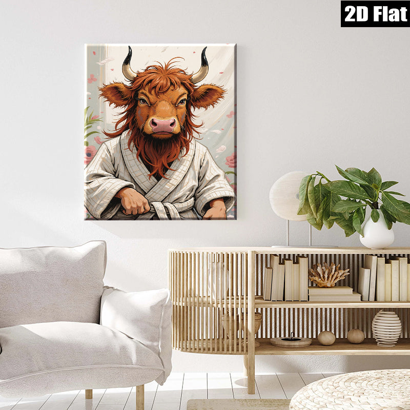 2D flat 1pc Charming Cow Portrait Whimsical Farm Animal Art Rustic Wall Decor Living Room Bedroom Gallery Wrapped Canvas Print Modern Farmhouse Style