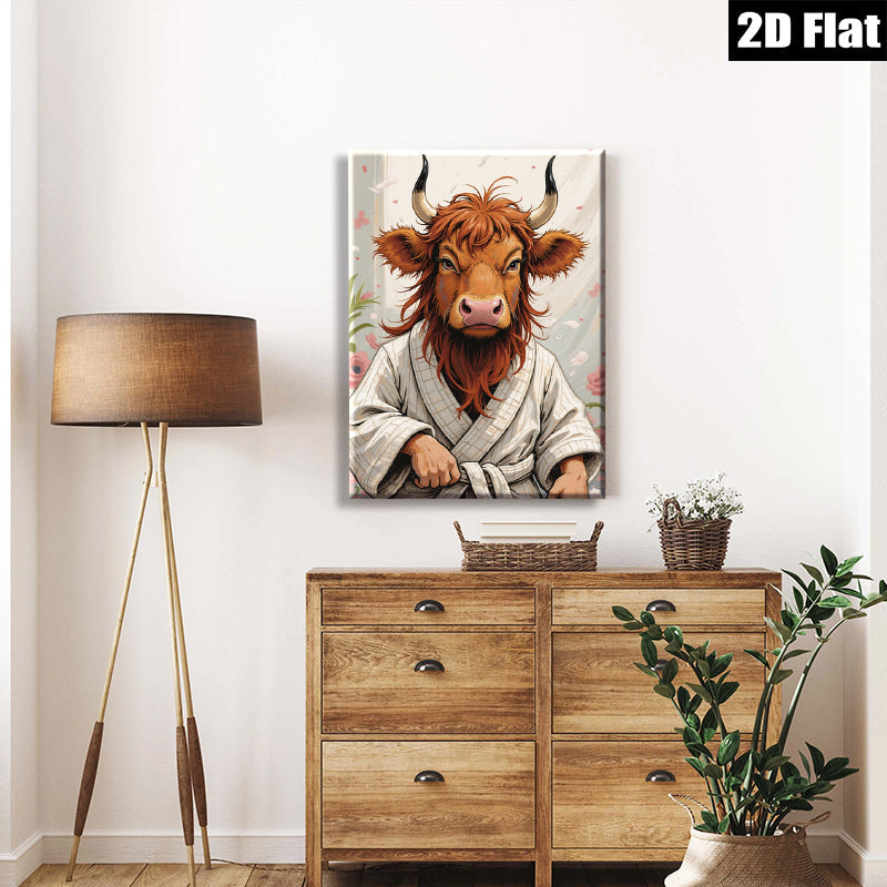 2D flat 1pc Charming Cow Portrait Whimsical Farm Animal Art Rustic Wall Decor Living Room Bedroom Gallery Wrapped Canvas Print Modern Farmhouse Style