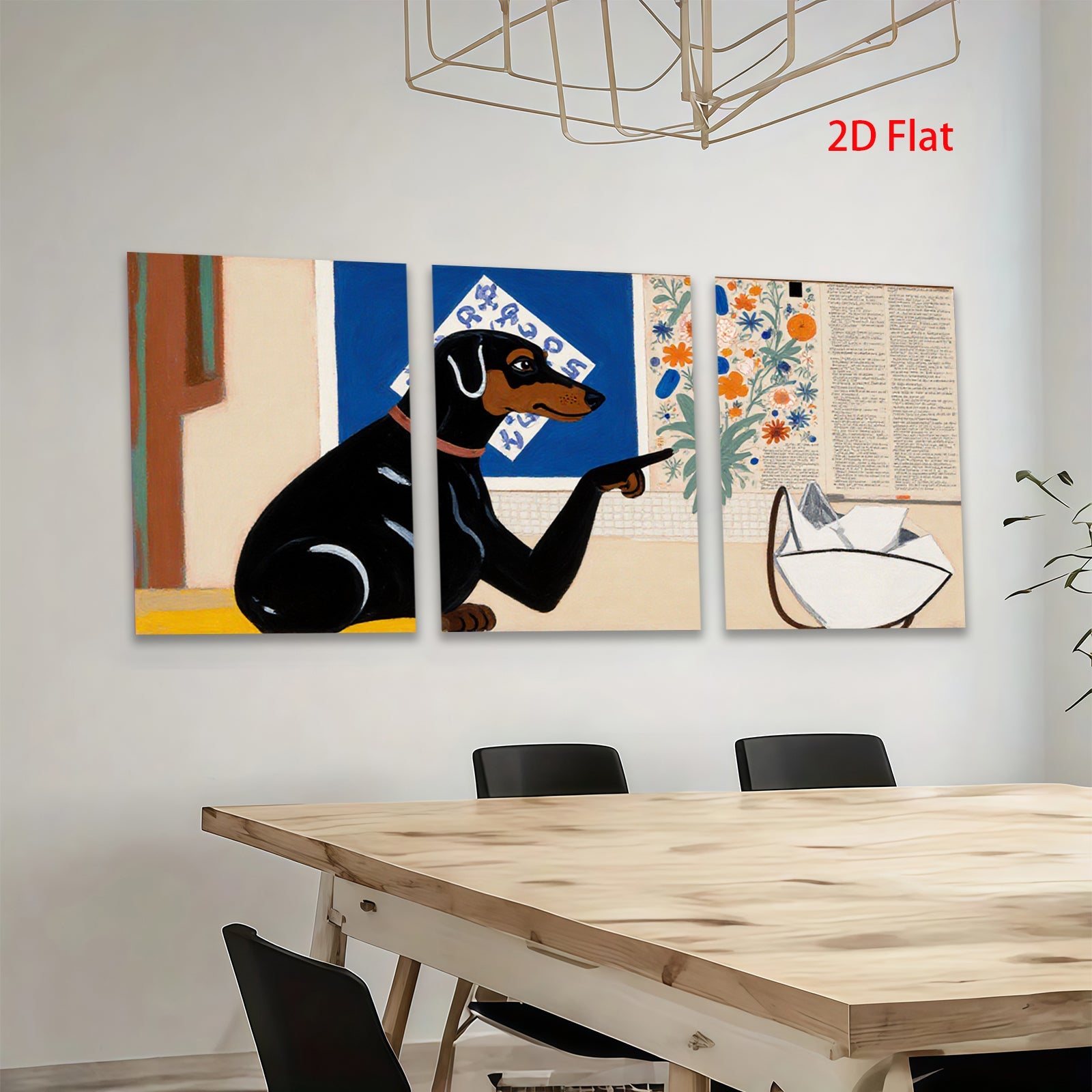 2D flat 1pc Charming Dachshund Views Floral Still Life Gallery Wall Art Modern Farmhouse Living Room Bedroom Decor