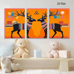 2D flat 1pc Charming Deer Couple Whimsical Wall Art Farmhouse Decor Living Room Bedroom Gallery Wrapped Canvas Prints Modern Art Rustic Home Décor