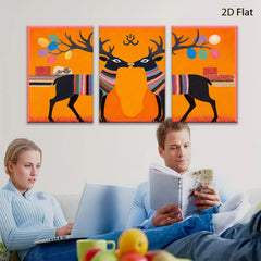 2D flat 1pc Charming Deer Couple Whimsical Wall Art Farmhouse Decor Living Room Bedroom Gallery Wrapped Canvas Prints Modern Art Rustic Home Décor