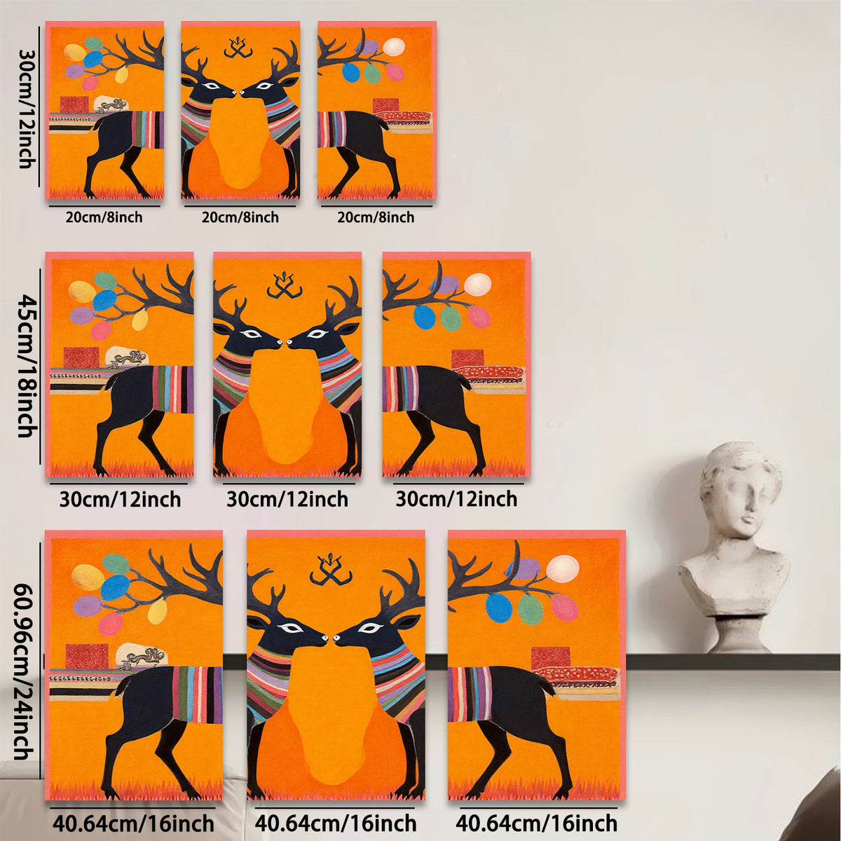 2D flat 1pc Charming Deer Couple Whimsical Wall Art Farmhouse Decor Living Room Bedroom Gallery Wrapped Canvas Prints Modern Art Rustic Home Décor