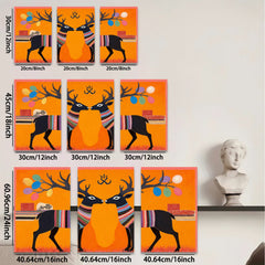 2D flat 1pc Charming Deer Couple Whimsical Wall Art Farmhouse Decor Living Room Bedroom Gallery Wrapped Canvas Prints Modern Art Rustic Home Décor
