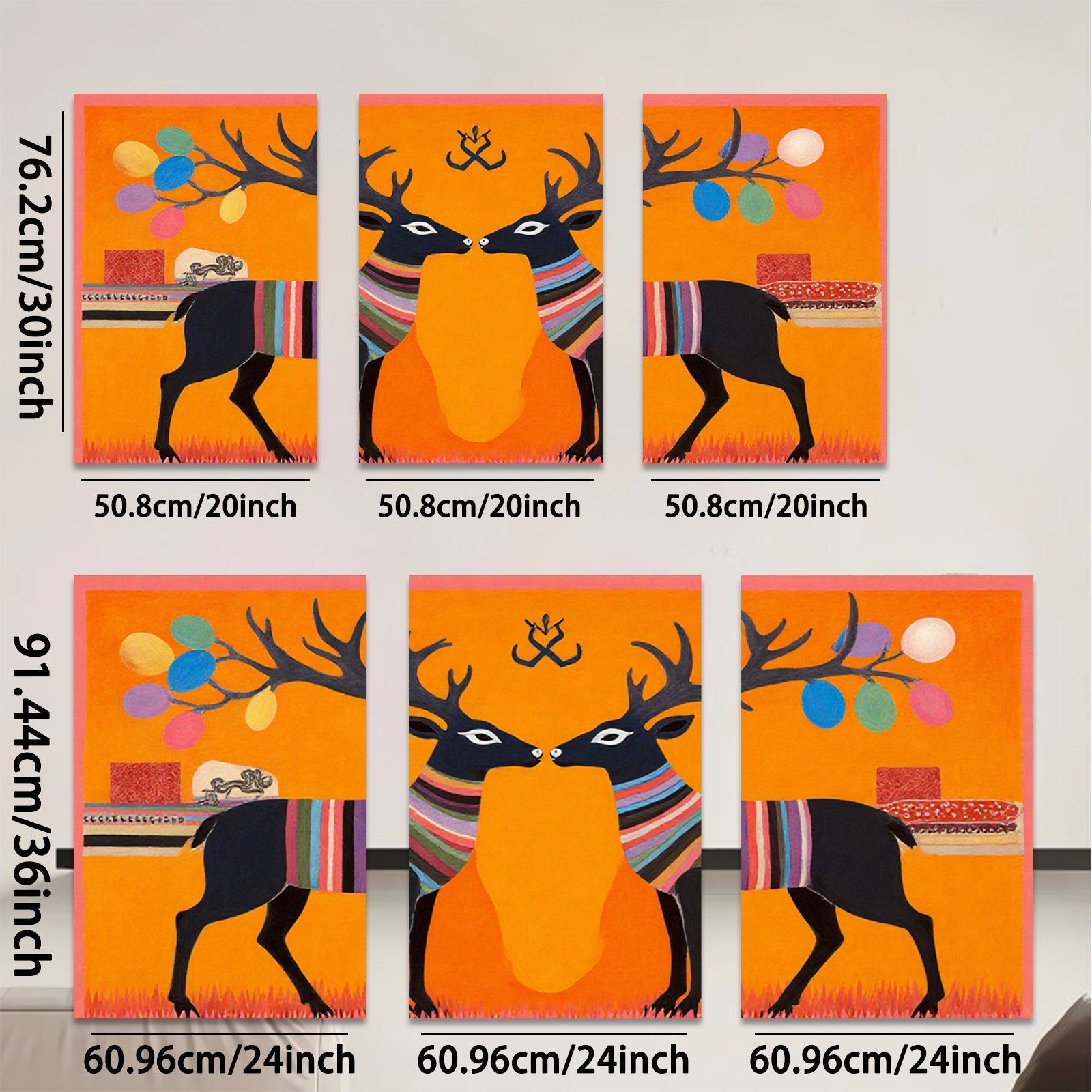 2D flat 1pc Charming Deer Couple Whimsical Wall Art Farmhouse Decor Living Room Bedroom Gallery Wrapped Canvas Prints Modern Art Rustic Home Décor