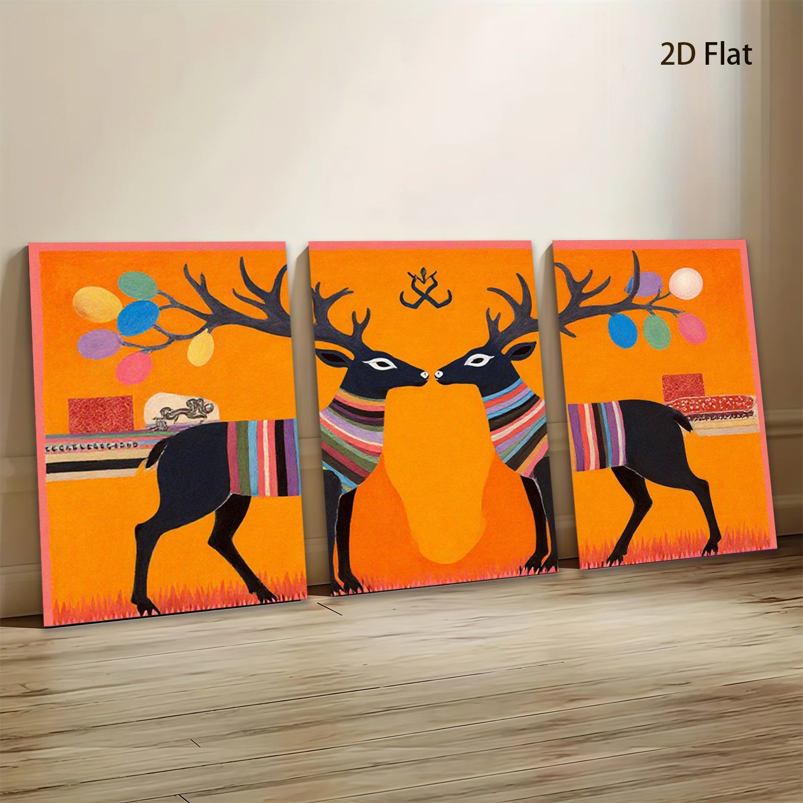 2D flat 1pc Charming Deer Couple Whimsical Wall Art Farmhouse Decor Living Room Bedroom Gallery Wrapped Canvas Prints Modern Art Rustic Home Décor