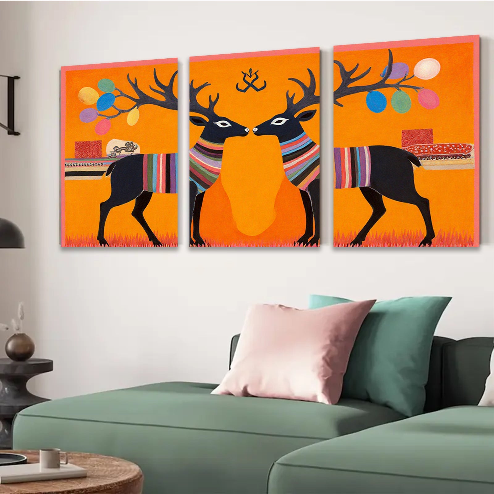 2D flat 1pc Charming Deer Couple Whimsical Wall Art Farmhouse Decor Living Room Bedroom Gallery Wrapped Canvas Prints Modern Art Rustic Home Décor