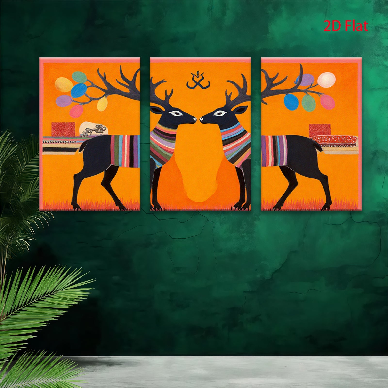 2D flat 1pc Charming Deer Couple Whimsical Wall Art Farmhouse Decor Living Room Bedroom Gallery Wrapped Canvas Prints Modern Art Rustic Home Décor