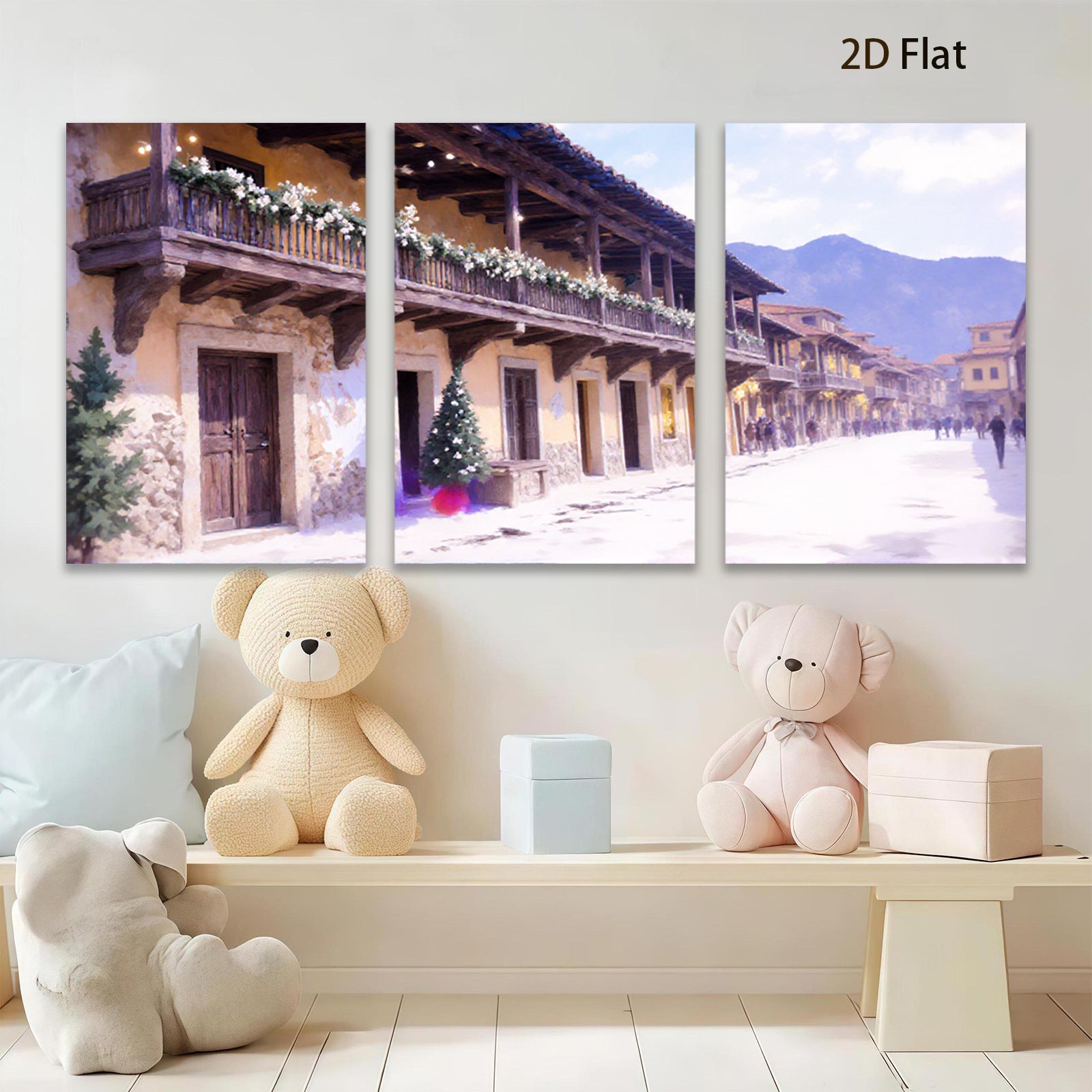 2D flat 1pc Charming European Street Scene Wall Art Living Room Bedroom Decor Gallery Wrapped Canvas Prints for Home Office Modern Farmhouse Rustic Style