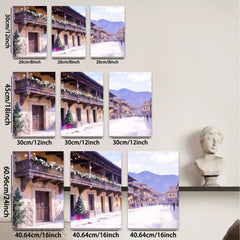2D flat 1pc Charming European Street Scene Wall Art Living Room Bedroom Decor Gallery Wrapped Canvas Prints for Home Office Modern Farmhouse Rustic Style
