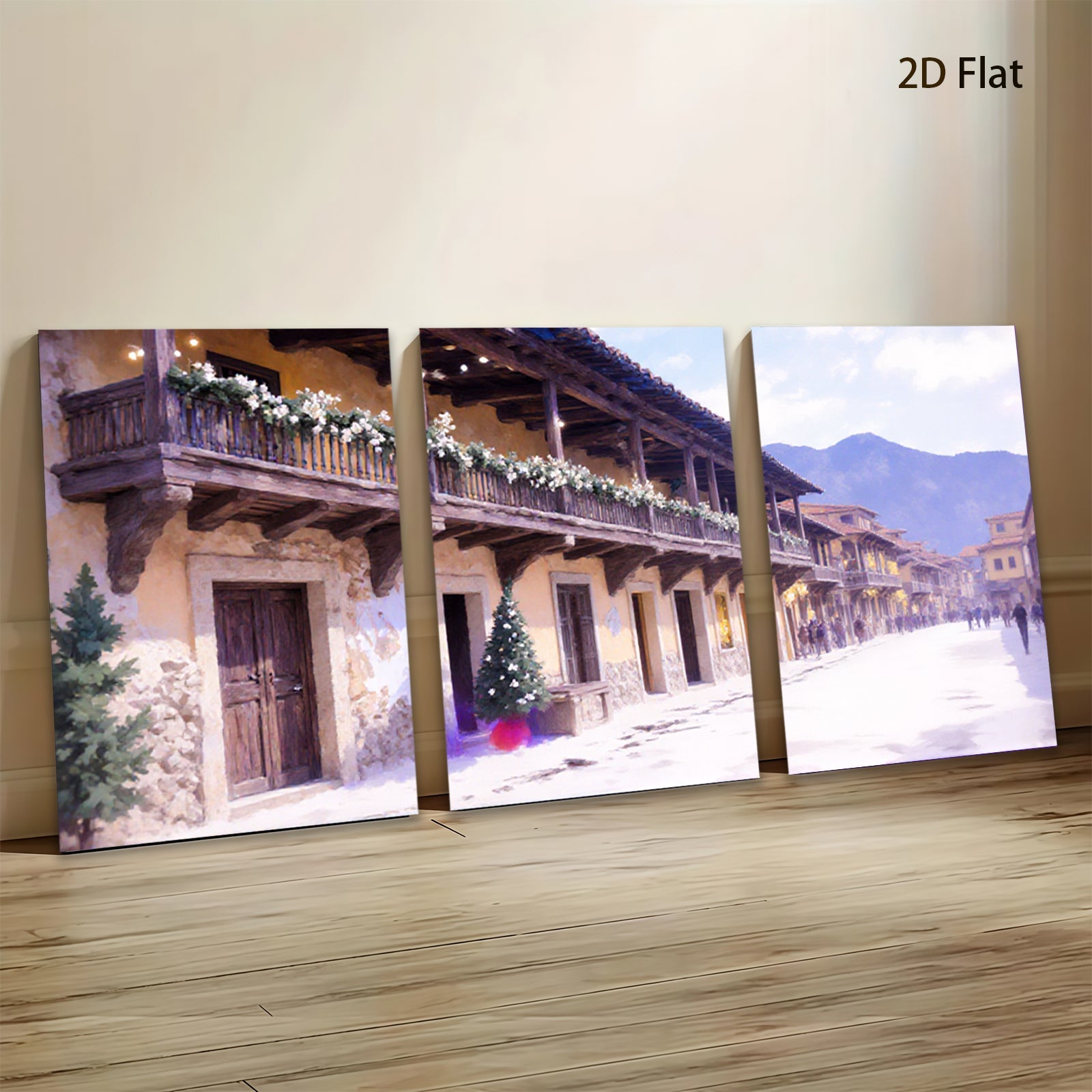 2D flat 1pc Charming European Street Scene Wall Art Living Room Bedroom Decor Gallery Wrapped Canvas Prints for Home Office Modern Farmhouse Rustic Style