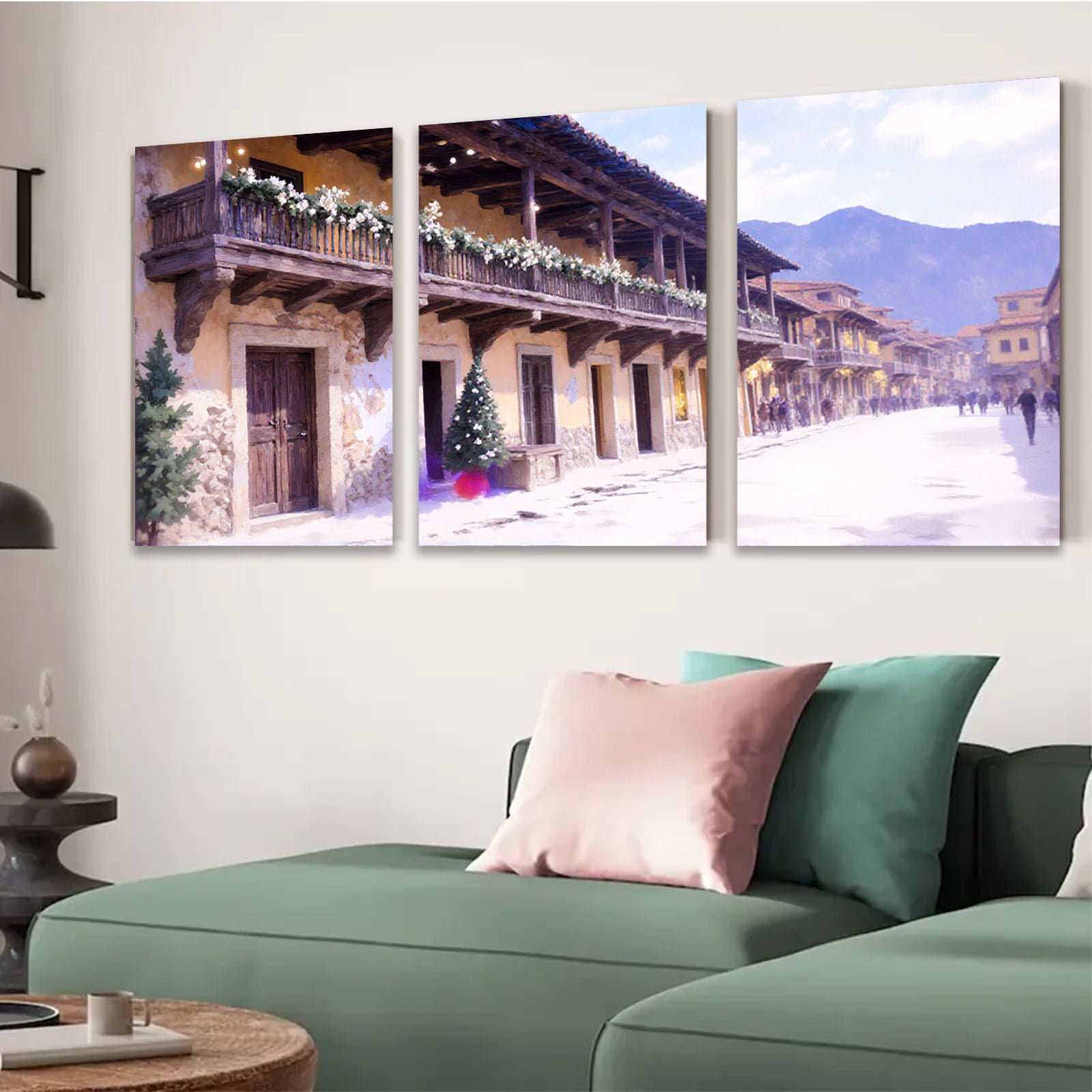 2D flat 1pc Charming European Street Scene Wall Art Living Room Bedroom Decor Gallery Wrapped Canvas Prints for Home Office Modern Farmhouse Rustic Style