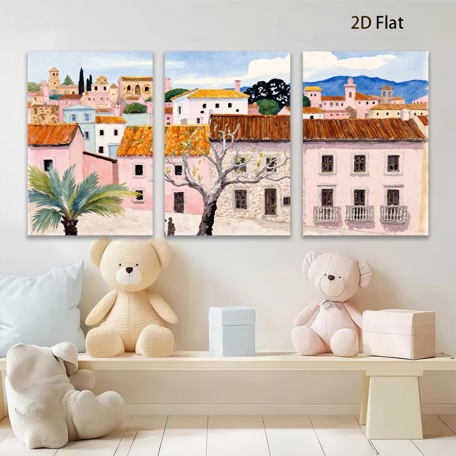 2D flat 1pc Charming European Village Street Scene Wall Art for Living Room Bedroom Home Decor Farmhouse Style Canvas Prints Ready to Hang Modern Artwork