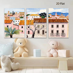 2D flat 1pc Charming European Village Street Scene Wall Art for Living Room Bedroom Home Decor Farmhouse Style Canvas Prints Ready to Hang Modern Artwork