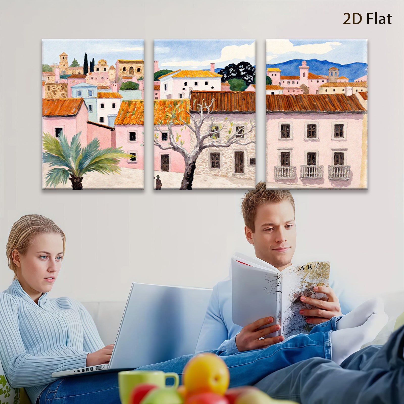 2D flat 1pc Charming European Village Street Scene Wall Art for Living Room Bedroom Home Decor Farmhouse Style Canvas Prints Ready to Hang Modern Artwork