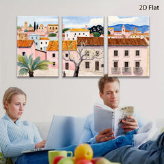 2D flat 1pc Charming European Village Street Scene Wall Art for Living Room Bedroom Home Decor Farmhouse Style Canvas Prints Ready to Hang Modern Artwork