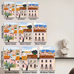 2D flat 1pc Charming European Village Street Scene Wall Art for Living Room Bedroom Home Decor Farmhouse Style Canvas Prints Ready to Hang Modern Artwork