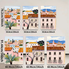 2D flat 1pc Charming European Village Street Scene Wall Art for Living Room Bedroom Home Decor Farmhouse Style Canvas Prints Ready to Hang Modern Artwork